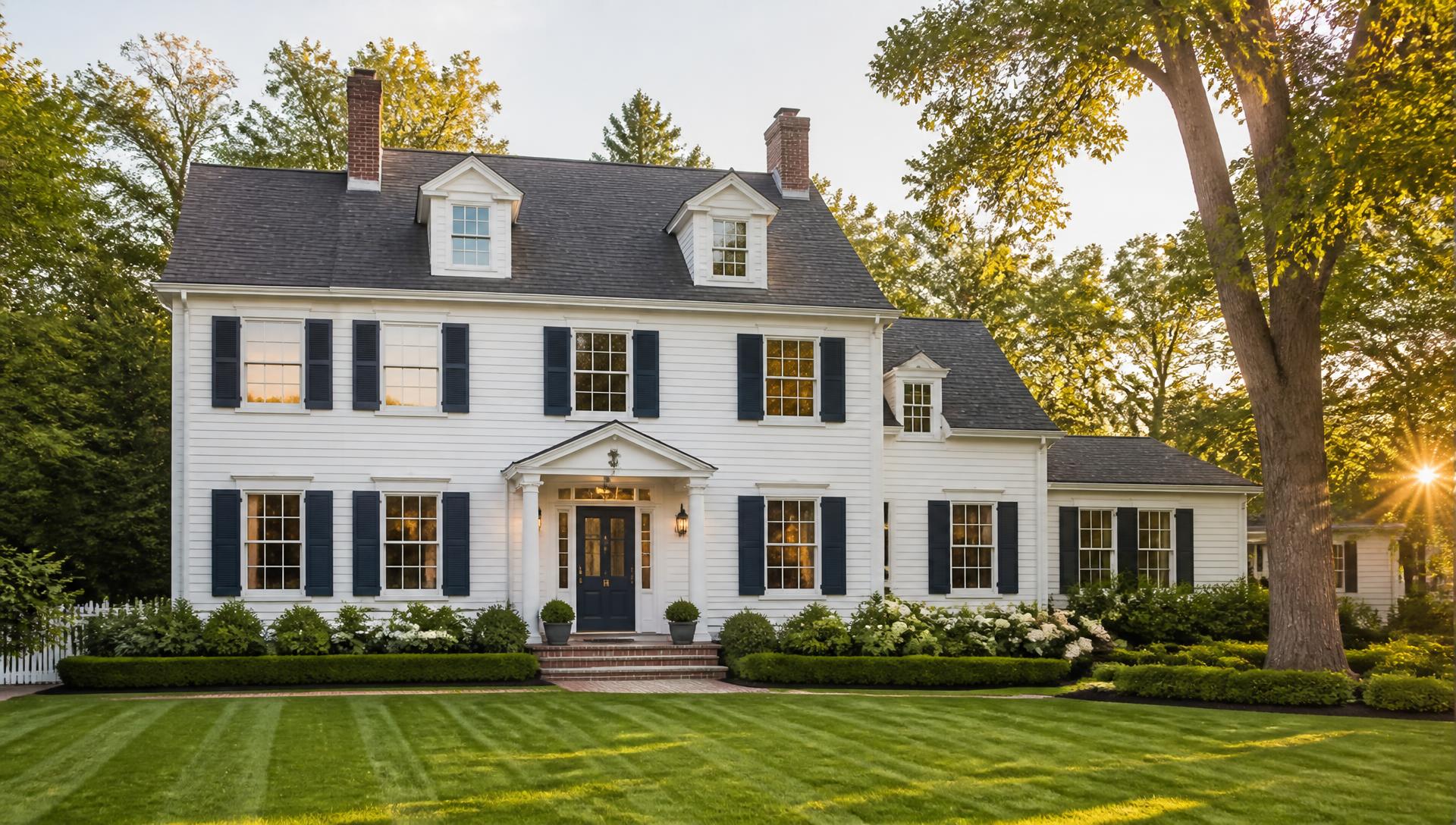 Upscale Connecticut colonial home with freshly painted exterior